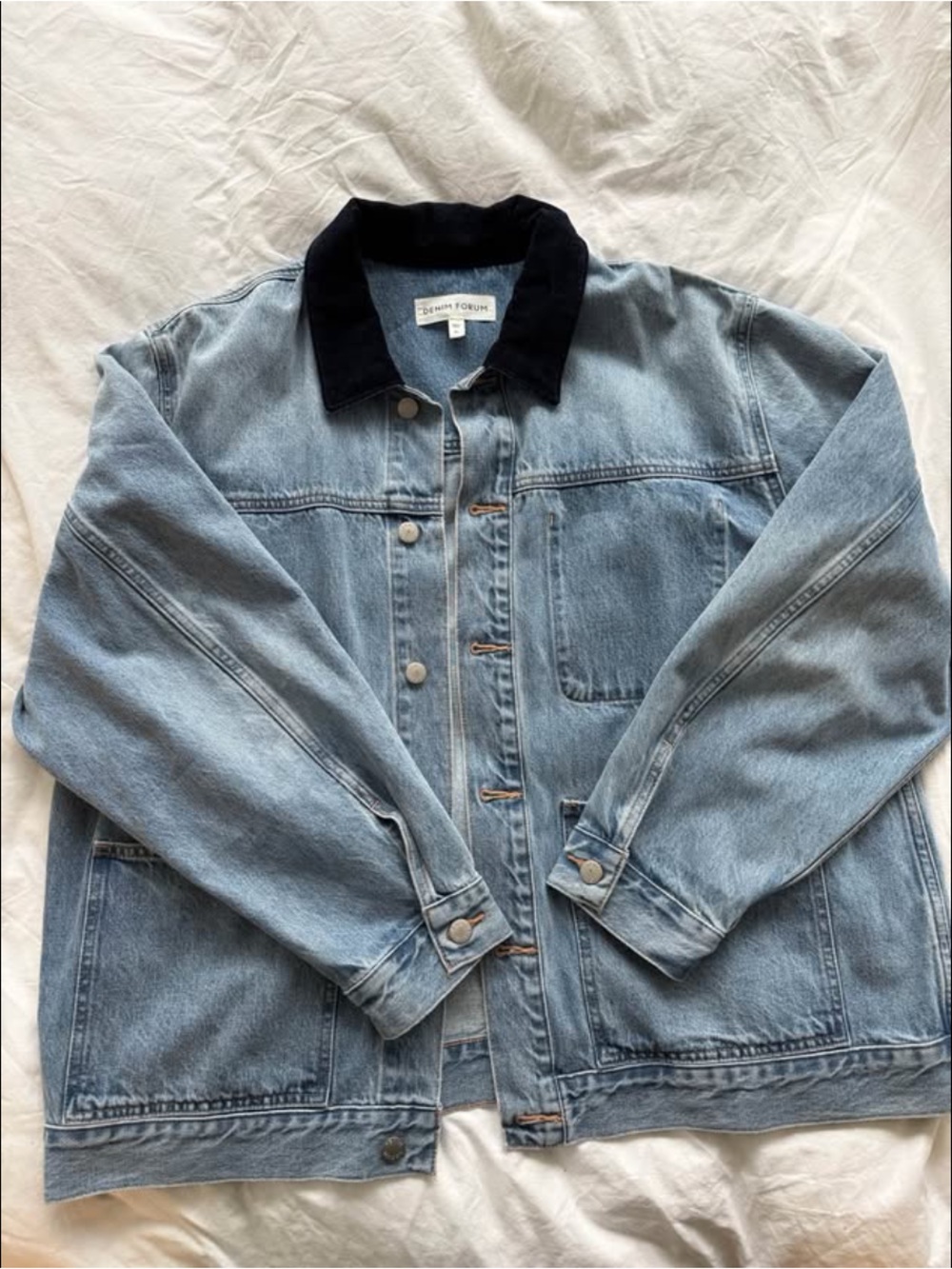 Aritzia Light Blue Denim Jacket with Black Collar